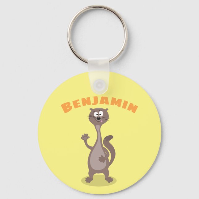 Funny weasel cartoon illustration saying hello key keychain (Front)