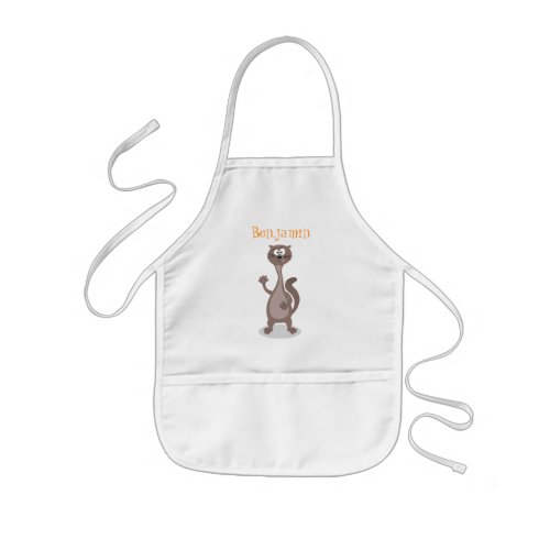 Funny weasel cartoon illustration saying hello kids apron