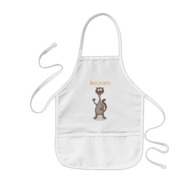 Funny weasel cartoon illustration saying hello kids' apron (Front)