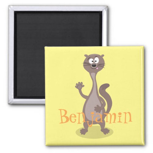 Funny weasel cartoon illustration saying hello magnet