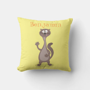 Funny weasel cartoon illustration saying hello throw pillow
