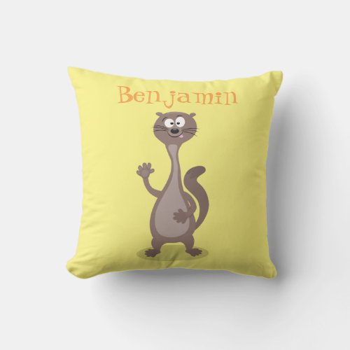 Funny weasel cartoon illustration saying hello throw pillow