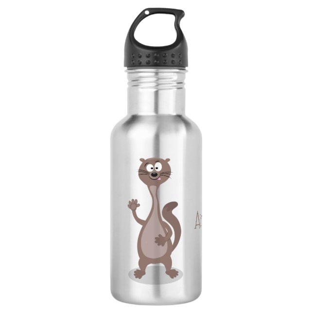 Funny weasel cartoon illustration stainless steel water bottle (Front)