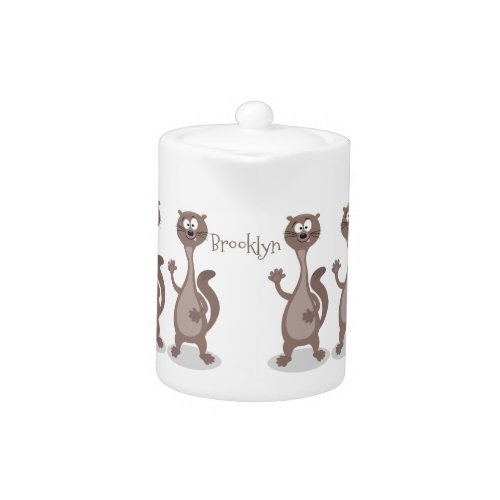 Funny weasel cartoon illustration teapot