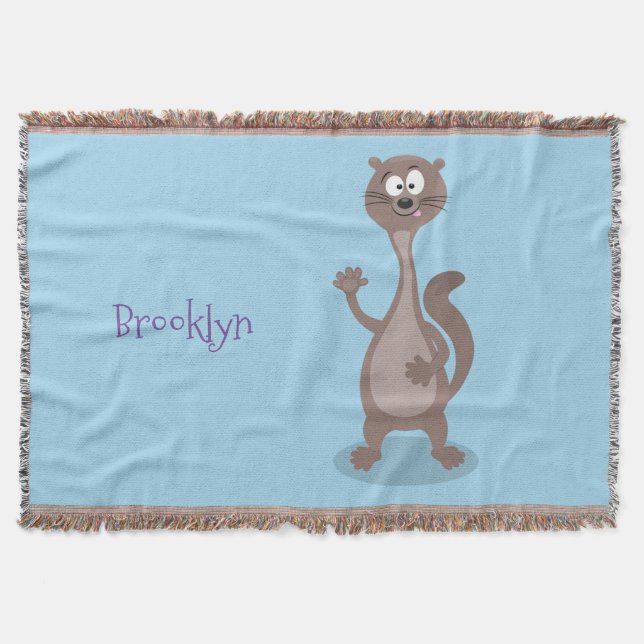 Funny weasel cartoon illustration throw blanket (Front)