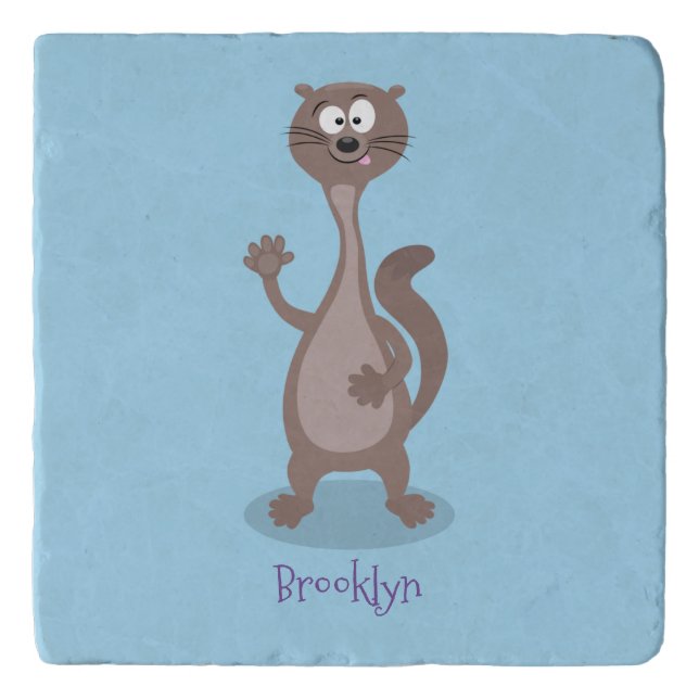 Funny weasel cartoon illustration trivet (Front)