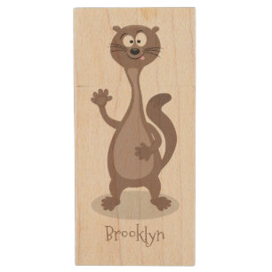 Funny weasel cartoon illustration wood flash drive
