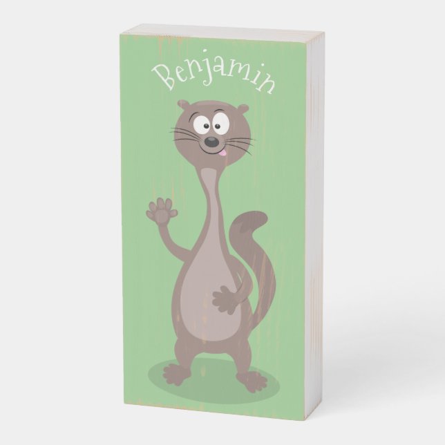 Funny weasel cartoon illustration wooden box sign (Angled Vertical)