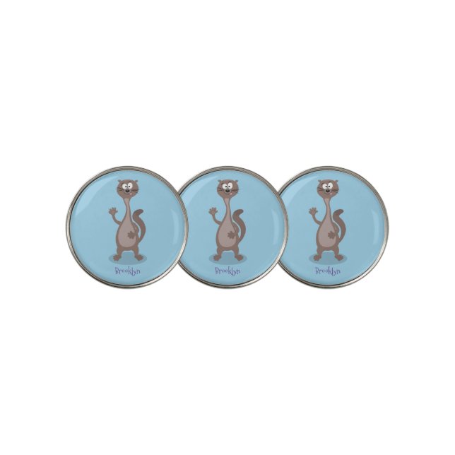 Funny weasel cartoon personalized golf ball marker (3 Up)
