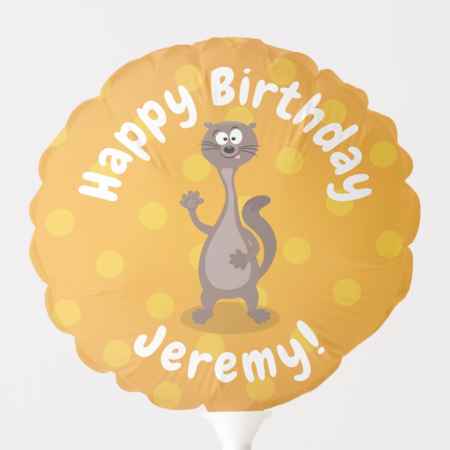 Funny weasel waving cartoon illustration balloon (Front)