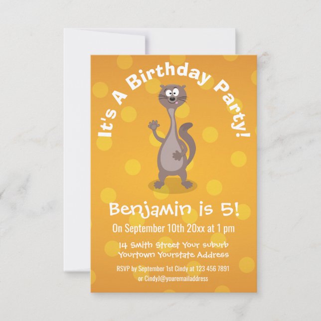 Funny weasel waving cartoon illustration invitation (Front)