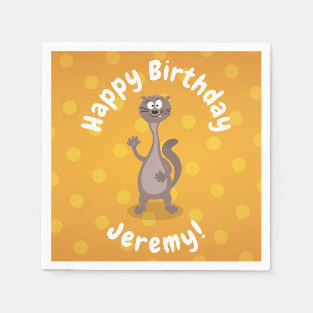 Funny weasel waving cartoon illustration napkins (Front)