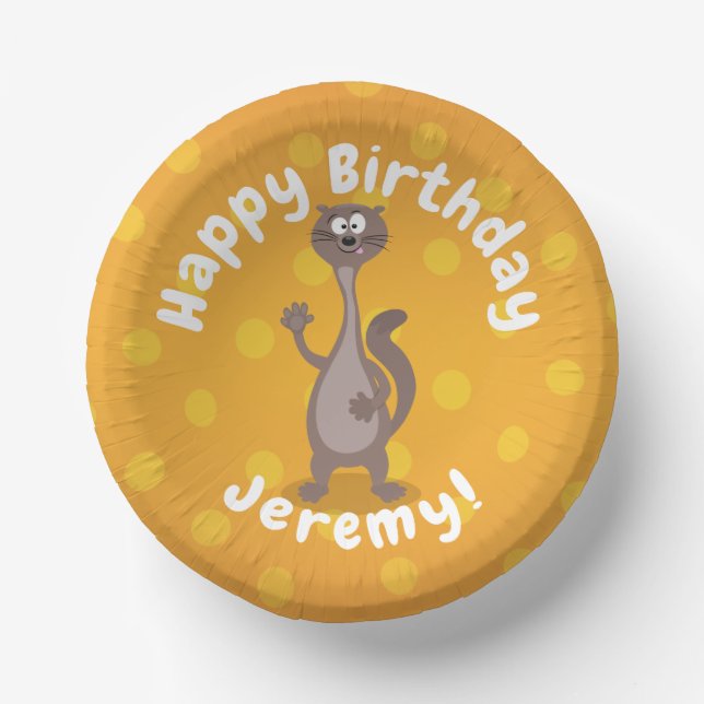 Funny weasel waving cartoon illustration paper bowls (Front)