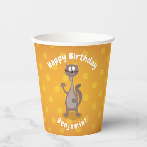 Funny weasel waving cartoon illustration paper cups