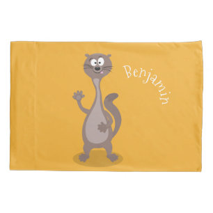Funny weasel waving cartoon illustration pillow case