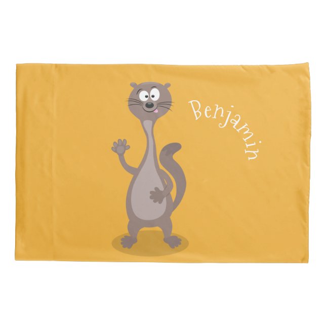 Funny weasel waving cartoon illustration pillow case (Back)