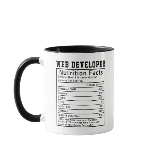 Funny Web Developer Nutrition Facts Coding Life  Mug