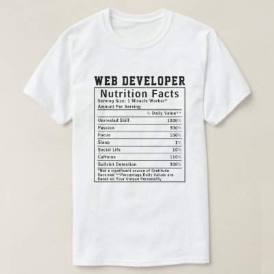 Funny Web Developer Nutrition Facts Coding Life  T-Shirt