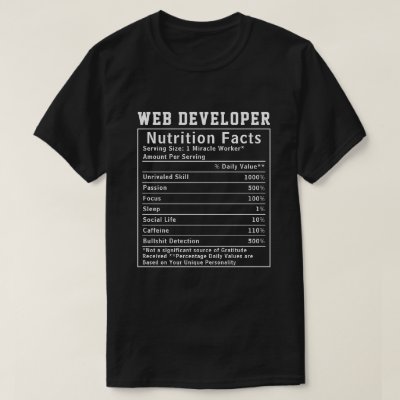 Funny Web Developer Nutrition Facts Coding Life  T-Shirt