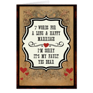 Funny Wedding 7 Words For A Long & Happy Marriage Cards
