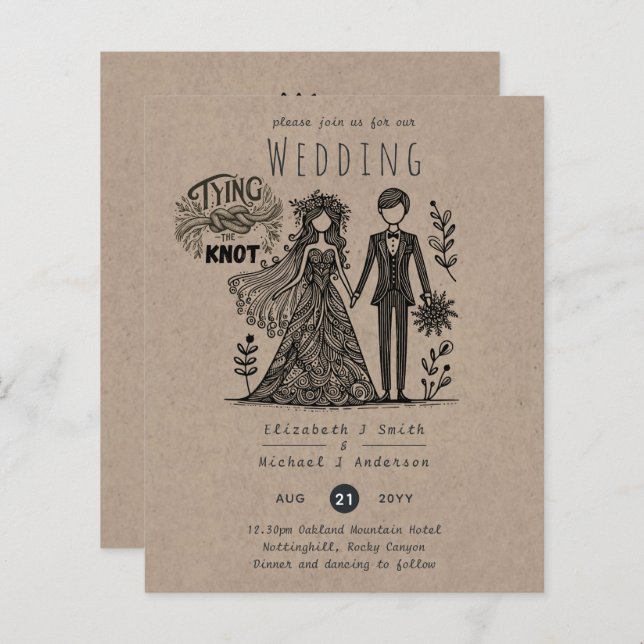 Funny Wedding Cartoon Bride Groom Handdrawn (Front/Back)