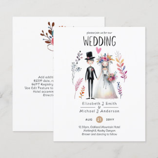 Funny Wedding Cartoon Bride Groom Handdrawn