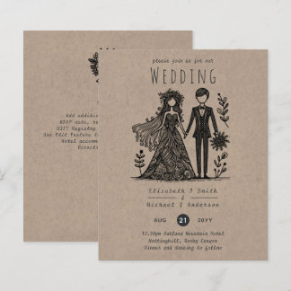 Funny Wedding Cartoon Bride Groom Handdrawn