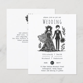 Funny Wedding Cartoon Bride Groom Handdrawn