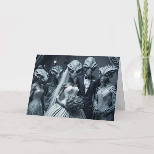 FUNNY WEDDING CONGRATULATIONS Aliens Greeting card (Front)