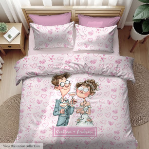 Funny Wedding Couple Duvet Cover Modern Watercolor