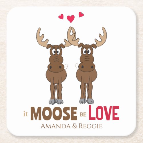 Funny Wedding Cute Humor Whimsical Moose Fun Square Paper Coaster