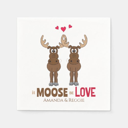 Funny Wedding Cute Humor Whimsical Moose Party Napkins
