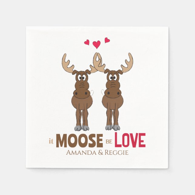 Funny Wedding Cute Humor Whimsical Moose Party Napkins (Front)