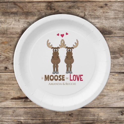 Funny Wedding Cute Humor Whimsical Moose Party Paper Plates