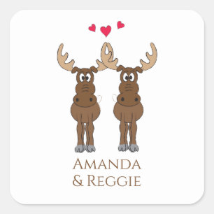 Funny Wedding Cute Humor Whimsical Moose Square Sticker