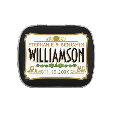 Funny Wedding Favor - Bride Groom Name Date Jelly Belly Candy Tin