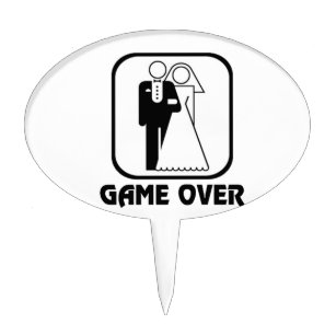Wedding Party Beer Cans Game Over Sign Laptop Computer Drunk Geek Cake Topper 