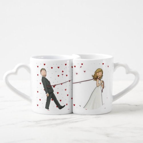 Funny Wedding Gift - Bride Pulling Groom Ceramic Coffee Mug Set