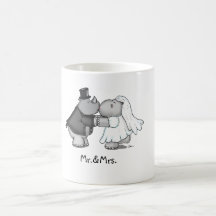 Funny Wedding Mug with a Hippo and Rhino