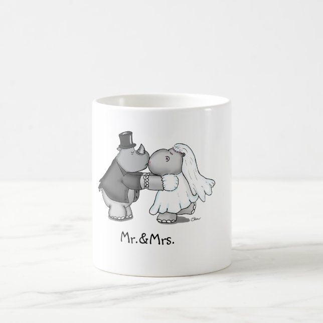 Funny Wedding Mug with a Hippo and Rhino (Center)