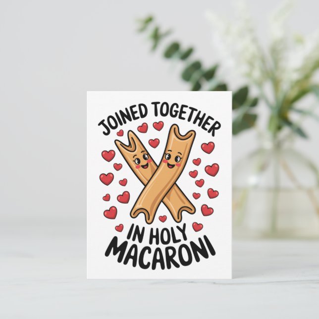 Funny Wedding Pasta Engagement Joined Together  Holiday Card (Standing Front)