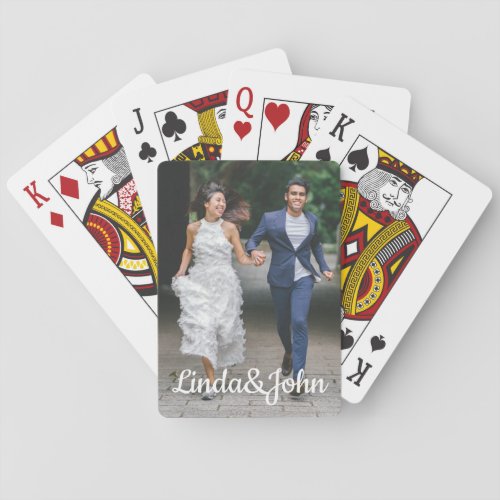 Funny wedding photo classic script custom playing cards
