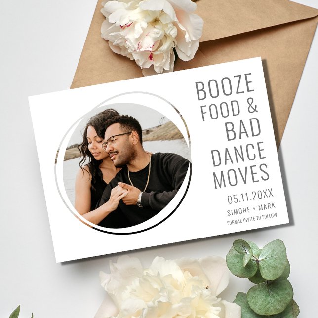 Funny Wedding Photo Save the Date (Funny Booze Food Bad Dance Moves Wedding Photo Save the Date)