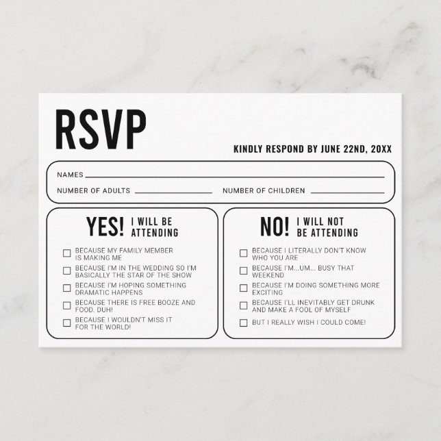 Funny Wedding Response RSVP Enclosure Card (Front)