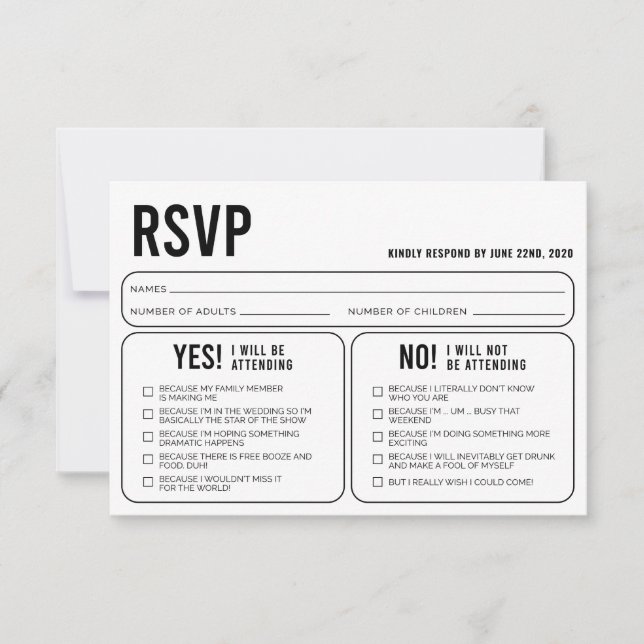 Funny Wedding Response RSVP Enclosure Card (Front)