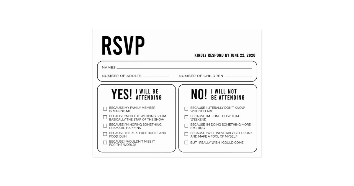 Funny Wedding Response RSVP Postcard