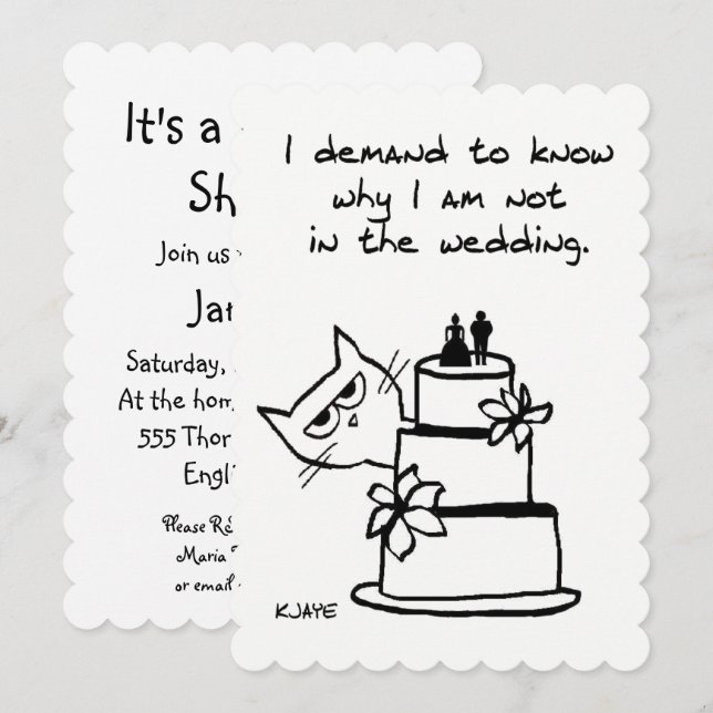 Funny Wedding Shower Invitation for Cat Lovers (Front/Back)