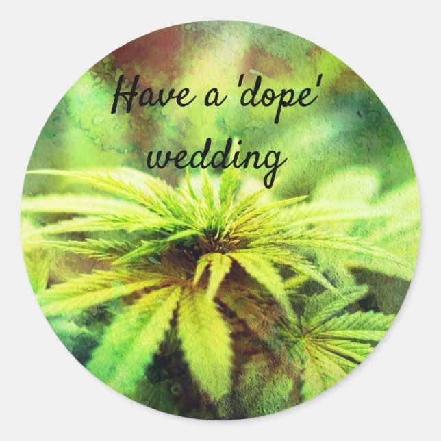 Funny Weed Grunge, Wedding Pun Classic Round Sticker (Front)