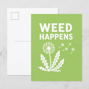 Funny Weed Happens Vintage Dandelion Ink Stamp Art Postcard
