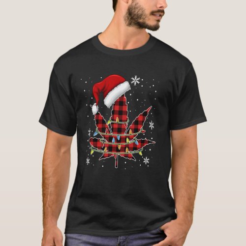 Funny Weed Leaf Red Plaid Santa Christmas Light Co T_Shirt